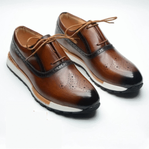 Men's Luxury Cow Leather Oxford Brogue Sneakers – Classic 2-Eyelet Lace-Up